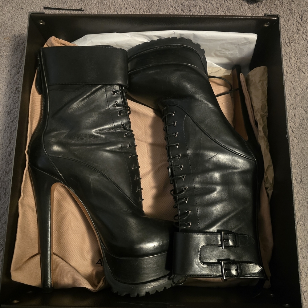 Black Leather High Heel Boots